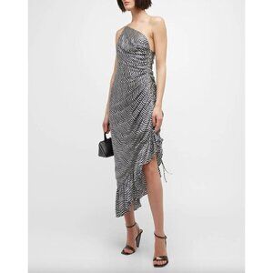 Cinq A Sept Christel One Shoulder Silk Midi Dress Ivory Navy Womens Size 0